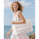 LOVEVOOK Tote Bag for Women with Giant Tumbler Holder Pocket, Puffer Work Travel Laptop Handbag with Zipper, White