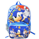 Blue Sonic the hedgehog 16" Backpack for School with Rectangular Lunch Bag, for Kids