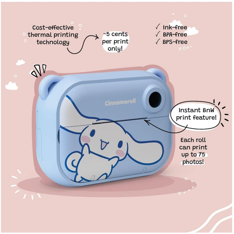 Cinnamoroll Instant Print Kids Digital Camera & Video Camcorder with Selfie Camera by Kidamento, 32GB Memory Card - Model P