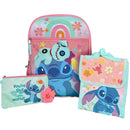 Disney Stitch Kids School Backpack 16" 5PC Lunch Kit, Keychain, Metal Carabiner, Batman keychain, and utility case