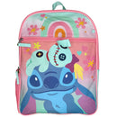 Disney Stitch Kids School Backpack 16" 5PC Lunch Kit, Keychain, Metal Carabiner, Batman keychain, and utility case