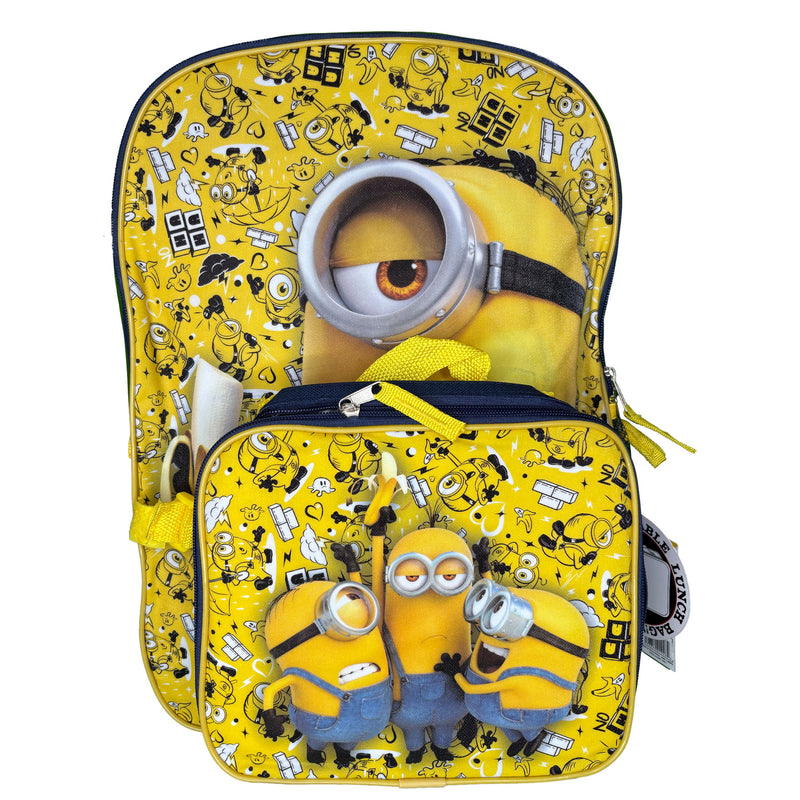 Disney Minions 16" School Backpack with Large Front Pocket & Rectangular Lunch Bag