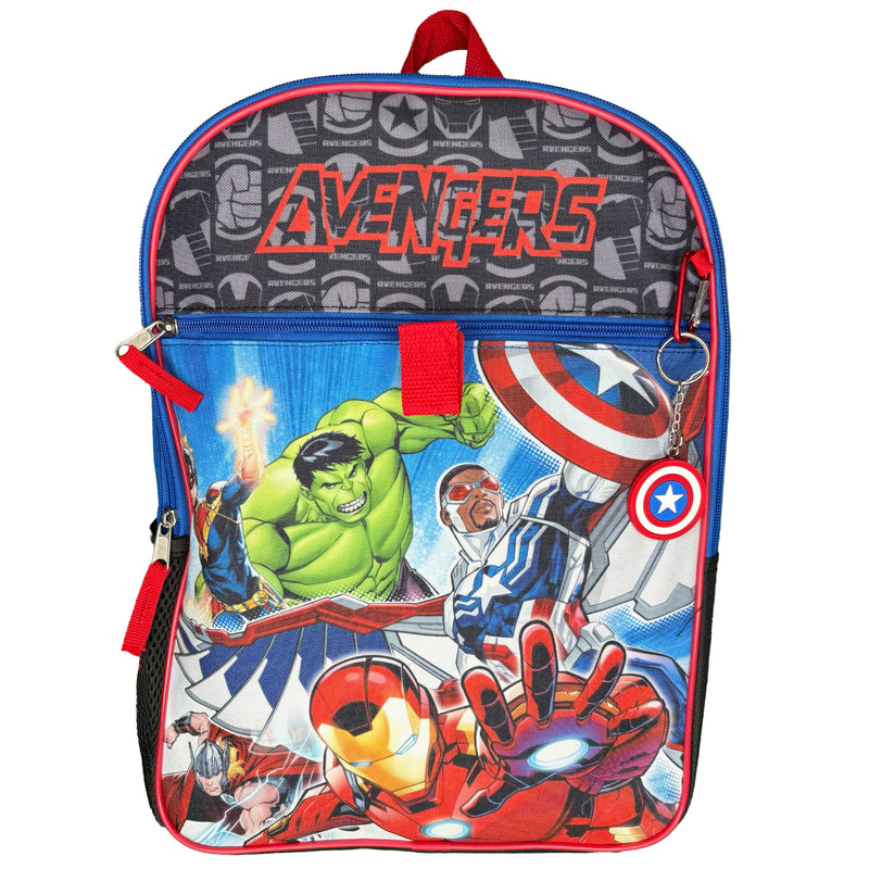 Marvel Avengers Kids School Backpack 16" 5PC Lunch Kit, Keychain, Metal Carabiner, keychain, and utility case