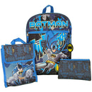 DC Batman Kids School Backpack 16" 5PC Lunch Kit, Keychain, Metal Carabiner, Batman keychain, and utility case