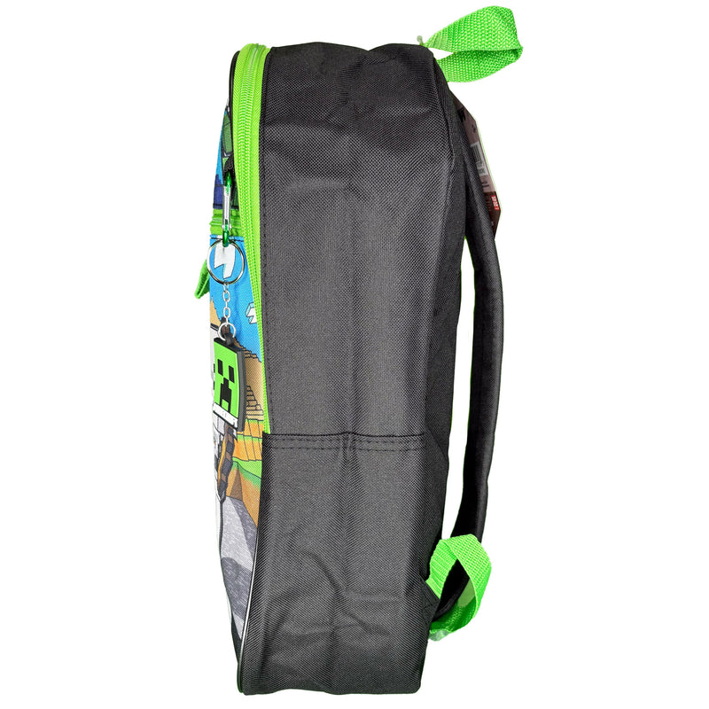 Minecraft Kids School Backpack 16" 5PC Lunch Kit, Keychain, Metal Carabiner, Batman keychain, and utility case