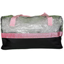 Girls Clear Checkered PVC Duffel Bag with Glitter Trim, Handles and 300D Black Polyester Bottom, Carry-On Overnight Travel Kids Backpack