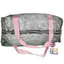 Girls Clear Checkered PVC Duffel Bag with Glitter Trim, Handles and 300D Black Polyester Bottom, Carry-On Overnight Travel Kids Backpack