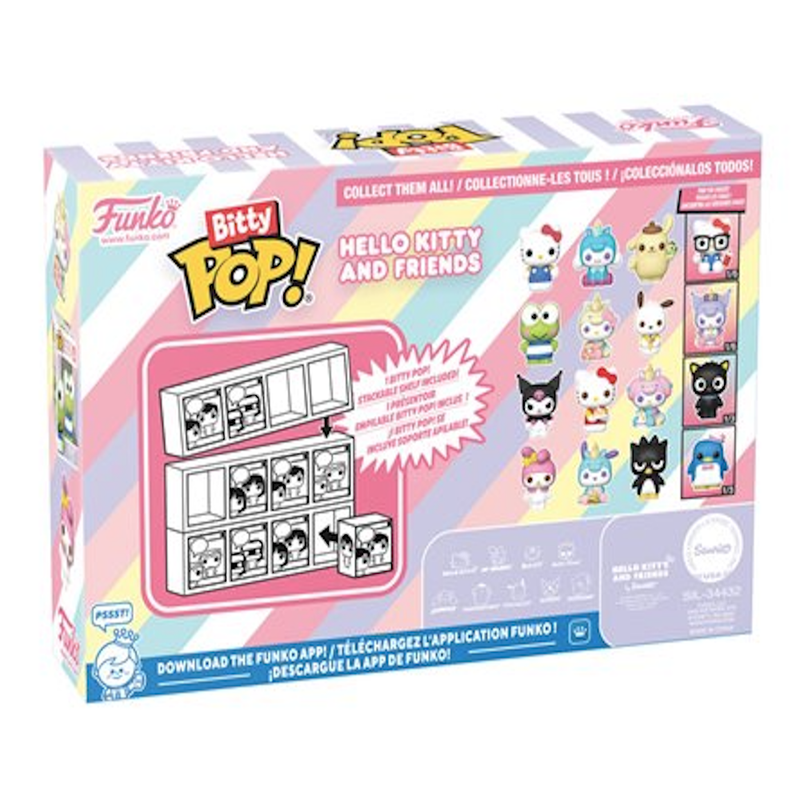 Funko Pop! Bitty: Sanrio - Kuromi, Hello Kitty (Ice Cream), My Melody (Unicorn Party), and Chase Mini Figure - 0.9 Inch (2.2 Cm) - Hello Kitty Collectable - Stackable Display Shelf Included