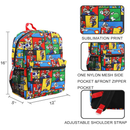 Bioworld Super Mario 16" Kids Backpack with Colorful Cartoon School Bag with Front Pocket & Side Mesh
