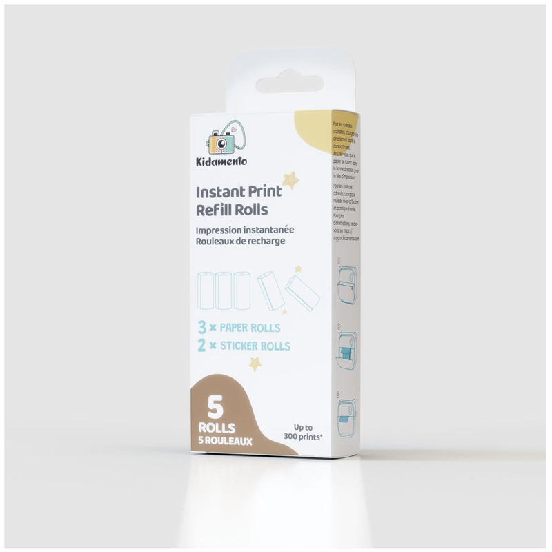 Kidamento Instant Print Kids Camera Original BPA-Free BPS-Free Thermal Printing Paper Roll Refill Set 57mm 2 1/4 Inch Width up to 300 Prints