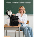 LOVEVOOK Laptop Backpack for Women with Giant Tumbler Holder Pocket, Waterproof Travel Computer Laptop Bag, Black