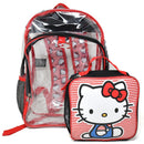 Hello Kitty 16" Clear Backpack for School and Travel with a Lunch Kit Set