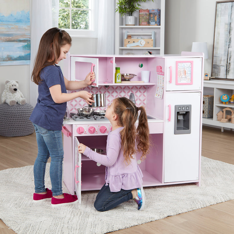 Melissa & Doug Wooden Chef's Pretend Play Toy Kitchen With Ice Cube Dispenser - Cupcake Pink/White