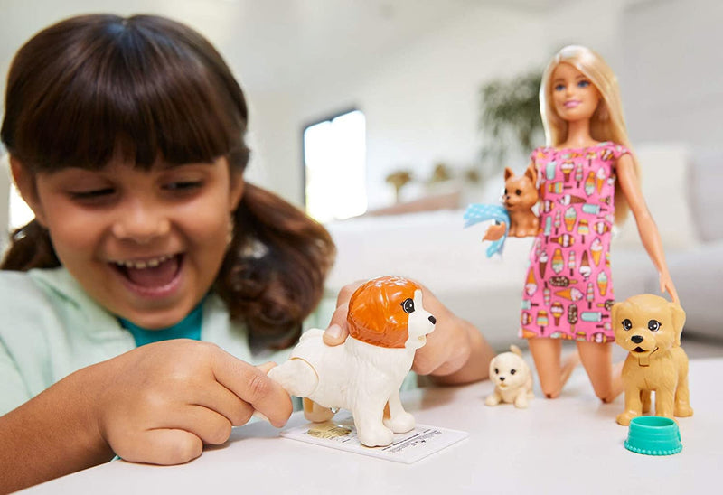 Barbie Doggy Daycare Doll, Blonde Hair with 2 Dogs & 2 Puppies
