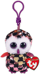 TY Flippables Sequin Plush - CHECKS the Owl (Plastic Key Clip - 3.5 inch)