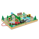 Melissa & Doug 17-Piece Wooden Take-Along Tabletop Railroad, 3 Trains, Truck,Play Pieces, Bridge