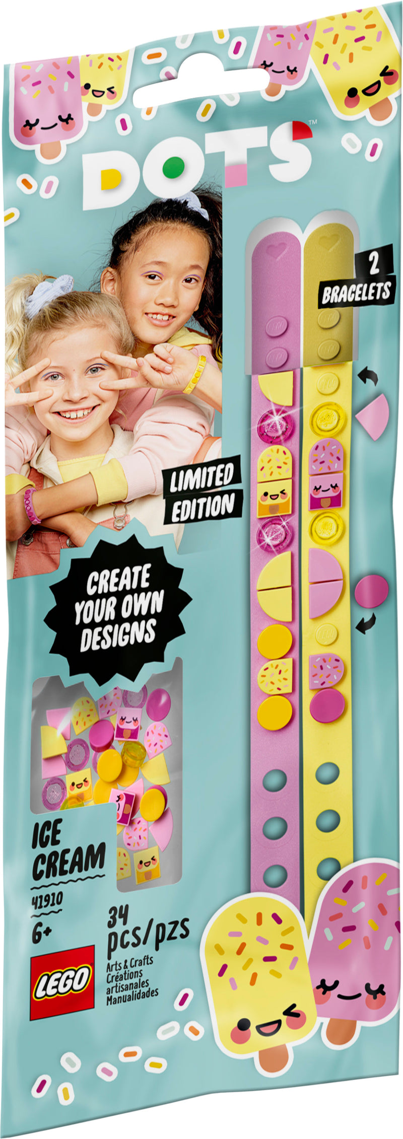 LEGO DOTS Ice Cream Besties Bracelets 41910 Creative DIY Craft Bracelet Toy for Kids (34 Pieces)