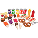 Melissa & Doug Wooden Snacks and Sweets Food Cart - 40+ Play Food pcs, Reversible Awning