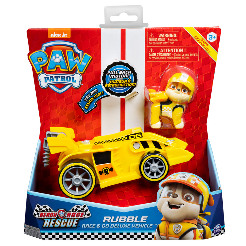 PAW Patrol, Ready, Race, Rescue Rubble’s Race & Go Deluxe Vehicle with Sounds, for Kids Aged 3 and Up