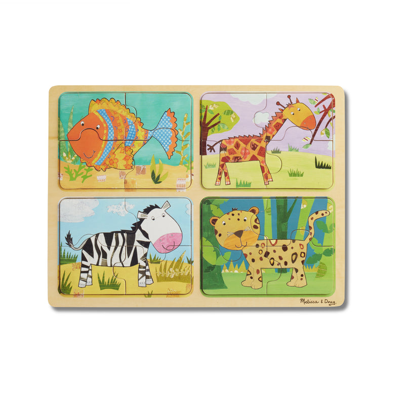 Melissa & Doug Natural Play Wooden Puzzle: Animal Patterns (Four 4-Piece Animal Puzzles, Great Gift for Girls and Boys – Best for 2, 3, and 4 Year Olds)