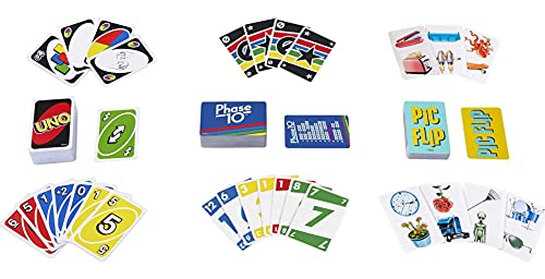 UNO, Phase 10 and Pic Flip Bundle Tin, 3 Mattel Card Games