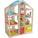 Melissa & Doug Hi-Rise Wooden Dollhouse and Furniture Set (1:12 Scale Dollhouse, Open-Sided, Multi-Color, 18 Pieces, 30″ H × 23.75″ W × 13″ L)