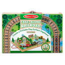 Melissa & Doug 17-Piece Wooden Take-Along Tabletop Railroad, 3 Trains, Truck,Play Pieces, Bridge