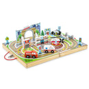 Melissa & Doug 18-Piece Wooden Take-Along Tabletop Town, 4 Rescue Vehicles, Play Pieces, Bridge