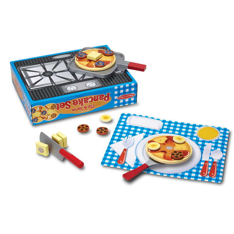 Melissa & Doug Flip and Serve Pancake Set (19 pcs) - Wooden Breakfast Play Food