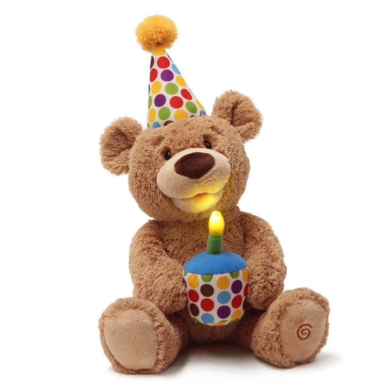 GUND Happy Birthday Animated Teddy with Light up Candle Plush, Brown, 12"