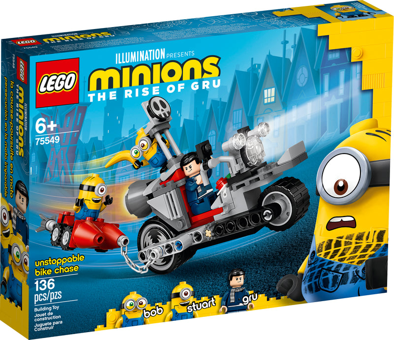 LEGO Minions Unstoppable Bike Chase 75549 Minions Toy Set, with Bob, Stuart and Gru Minion Figures (136 Pieces)