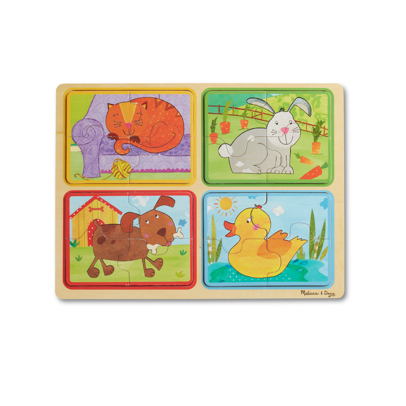 Melissa & Doug Natural Play Wooden Puzzle: Playful Pals (Four 4-Piece Animal Puzzles, Great Gift for Girls and Boys – Best for 2, 3, and 4 Year Olds)
